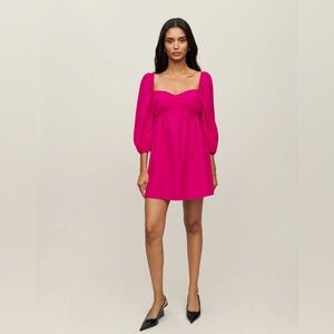 Reformation Farley long sleeve mini dress in hot pink, sz 4